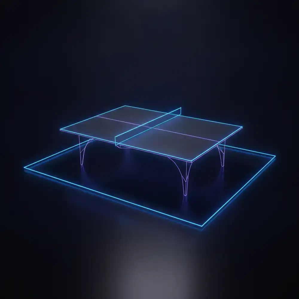 Esquema geométrico en wireframe del campo de ping-pong