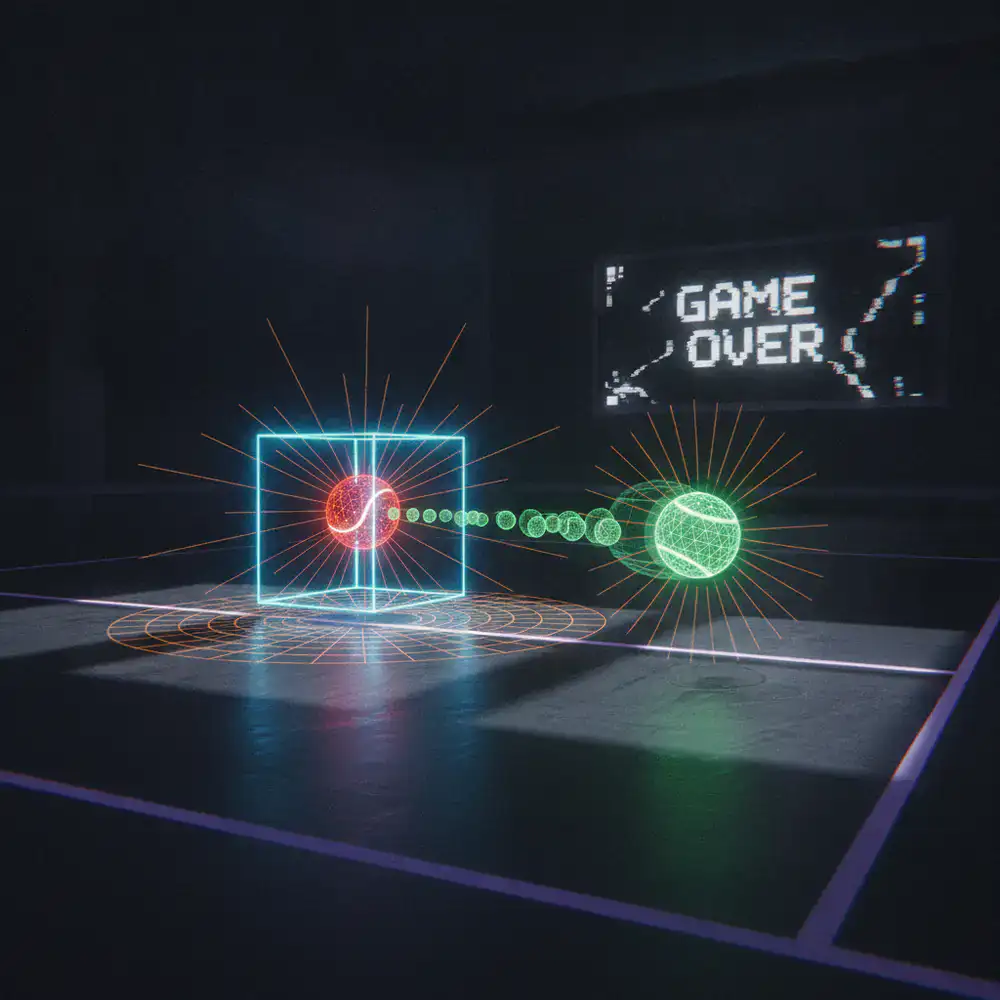 Vista de depuración de las hitboxes de la raqueta y la pelota